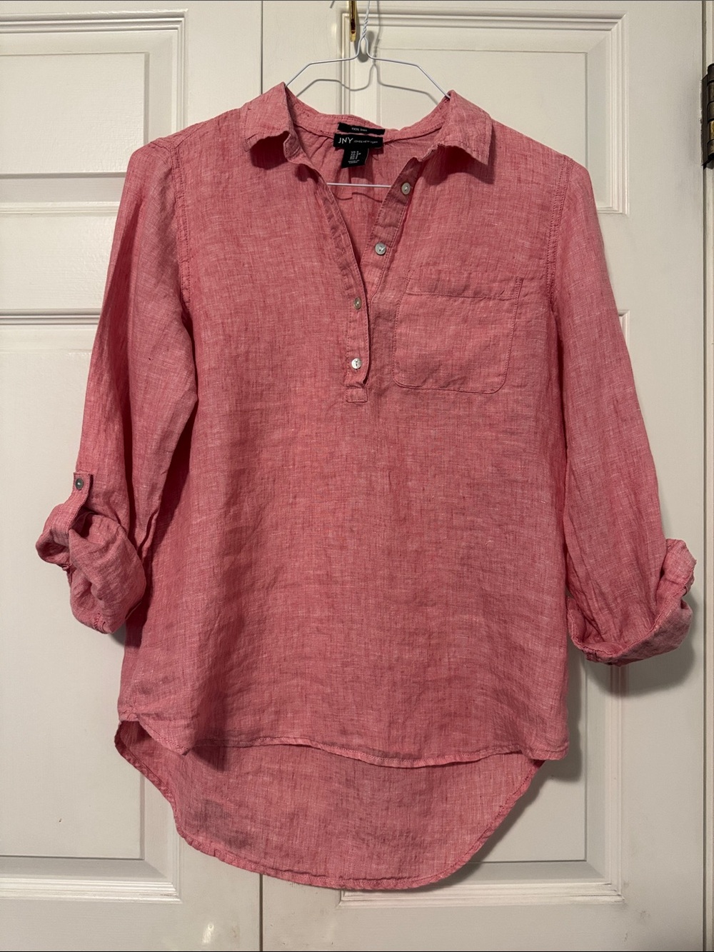 Rose-Pink Linen Button-Neck Tunic S By JNY